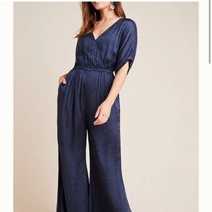 Anthropologie Jumpsuit silk formal wide leg satin harem free people reformation